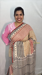 Vriksham Off White With Multi Color Striped Print Ajrakh Modal Silk Saree-VS4665