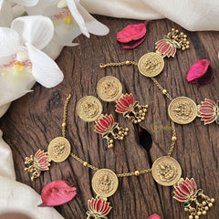 Vriksham Elegant Gold Look Alike Lakshmi Coin with Lotus Short Neckpiece-G18935