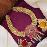 Floral Antique Multi Stone Style Kundan Jadau Lakshmi Coin Kasu Short Necklace -J4280