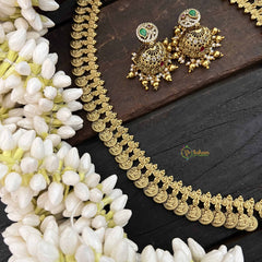 Vriksham Antique Lakshmi Coin With Round Pendant Long Neckpiece-Gold Bead & Pearls-G20547