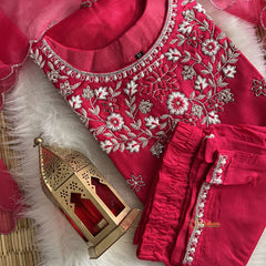Magenta Stitched Suit Set - Dola Silk - VS3838