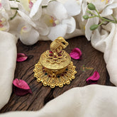 Antique Gold Alike Designer Temple Elephant Kumkum Box-Red Green-G18937