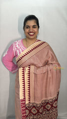 Vriksham Red Striped Print Designer Ajrakh Modal Silk Saree-VS4650