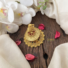 Antique Gold Alike Designer Temple Elephant Kumkum Box-Red Green-G18937