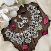 Vriksham Bridal American Diamond Short Neckpiece-Green-G18947