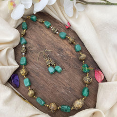 Antique Look Alike Green Stone Mala-G15023
