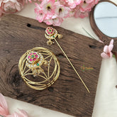 Vriksham Exquisite Half Moon Floral Hair Bun Cage Accessory-Red Green-Jhumka-H974