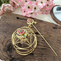 Vriksham Exquisite Half Moon Floral Hair Bun Cage Accessory-Red Green-Jhumka-H974