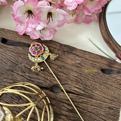 Vriksham Exquisite Half Moon Floral Hair Bun Cage Accessory-Red Green-Jhumka-H974