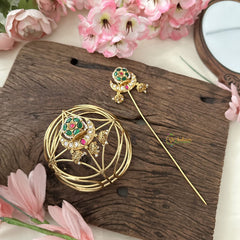 Vriksham Exquisite Half Moon Floral Hair Bun Cage Accessory-Green Red -Jhumka-H975