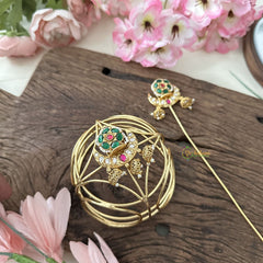Vriksham Exquisite Half Moon Floral Hair Bun Cage Accessory-Green Red -Jhumka-H975