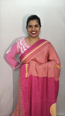 Vriksham Light Pink Striped Print Designer Ajrakh Modal Silk Saree-VS4653