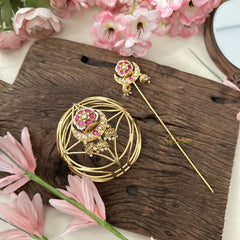 Vriksham Exquisite Half Moon Floral Hair Bun Cage Accessory-Red -Jhumka-H976