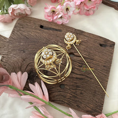 Vriksham Exquisite Half Moon Floral Hair Bun Cage Accessory-White-Jhumka-H977