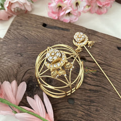 Vriksham Exquisite Half Moon Floral Hair Bun Cage Accessory-White-Jhumka-H977