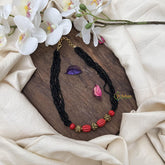 Layered Coral with Black Bead Mala-G15047