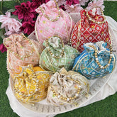 Return Gift Potli Bags-Embroidered Sequin Work & Pearl Beads Handle-6 Pieces Set-RG288