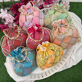 Return Gift Potli Bags-Geometric Embroidery & Pearl Beads Handle-6 Pieces Set-RG289