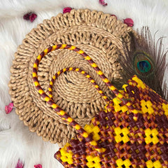 Vriksham Yellow & Copy Hand-Woven Wire Tote Retro Checkerboard Market Bag-KRG2147