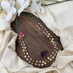 Layered Pastel Green & Pink Bead Mala-Golden Pearl-G15009