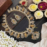 Vriksham Premium Elephant Styles Kundan Jadau Guttapusalu Long Neckpiece-Green & Rice Pearl Bead-J3820