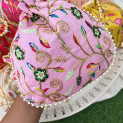 Return Gift Potli Bags-Handmade Embroidered & Pearl Beads Handle-6 Pieces Set-RG290