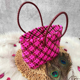 Vriksham Sunburst Hand-Woven Tote Pink & Maroon Lattice Bag-KRG2153