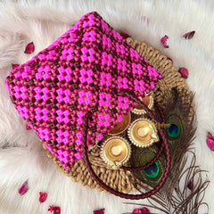 Vriksham Sunburst Hand-Woven Tote Pink & Maroon Lattice Bag-KRG2153