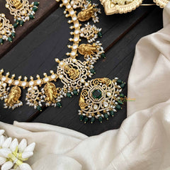 Vriksham Premium Elephant Styles Kundan Jadau Guttapusalu Long Neckpiece-Green & Rice Pearl Bead-J3820