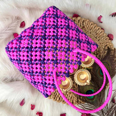 Vriksham Sunburst Hand-Woven Tote Pink & Purple Lattice Bag-KRG2151