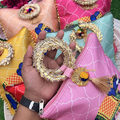 Return Gift Hand Bags-Royal Elephant Gift Pouch With Golden Handle-6 Pieces Set-RG292