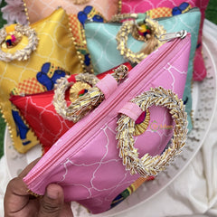 Return Gift Hand Bags-Royal Elephant Gift Pouch With Golden Handle-6 Pieces Set-RG292