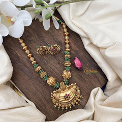 Unique Golden Polish Beaded with Pendant Mala-Green Bead-G15056