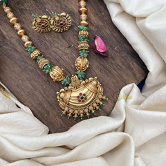 Unique Golden Polish Beaded with Pendant Mala-Green Bead-G15056