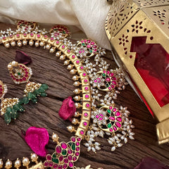 Premium Jadau Kundan Floral Guttapusalu Haram-Rice Pearl-J2287