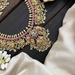Vriksham Classic Peacock Golden Grace Kundan Jadau Guttapusalu Long Neckpiece-Green & Rice Pearl Bead-J3821