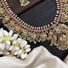 Vriksham Classic Peacock Golden Grace Kundan Jadau Guttapusalu Long Neckpiece-Green & Rice Pearl Bead-J3821