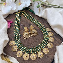 Layered Golden Polish Bead with Green Bead Mala-G15054