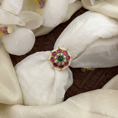 Vriksham Exquisite Jadau Kundan Finger Ring-Red,Green & White-J2716