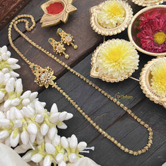 Vriksham Traditional Golden Floral With Ad Stone Moggapu Chain-Red Green-G20553
