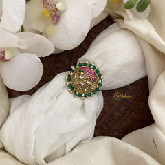 Vriksham Precious Jadau Kundan Finger Ring-Red White-Peacock-J2703