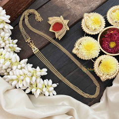 Vriksham Elegant Gold Alike 4 Layered & Lakshmi Design Ad Stone Moggapu Chain-Green-G20555