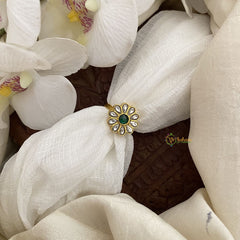 Vriksham Premium Floral Jadau Kundan Finger Ring-Green & White-J2704