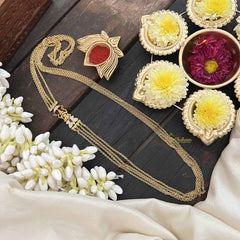 Vriksham Elegant Gold Alike 4 Layered & Lakshmi Design Ad Stone Moggapu Chain-Red-G20554