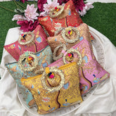 Return Gift Hand Bags-Peacock Art Cushion With Golden Handle-6 Pieces Set-RG295