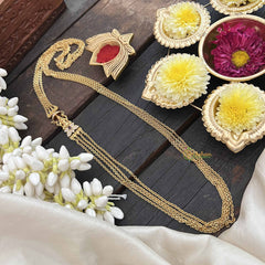 Vriksham Elegant Gold Alike 4 Layered & Lakshmi Design Ad Stone Moggapu Chain-Red-G20554