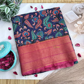 Vriksham Blue Color Kalamkari Cotton Saree With Kanchi Border-VS4671