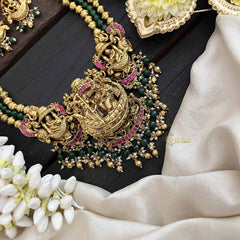 Vriksham Vaibhavi Bahubali Temple Gold Pendant Long Neckpiece-Gold & Green Bead-G20552