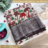 Vriksham Off White & Red Kalamkari Saree With Kanchi Border-VS4680