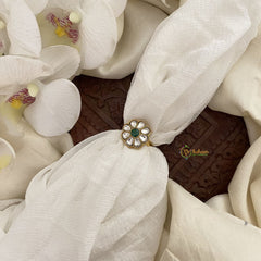 Vriksham Premium Flower Jadau Kundan Finger Ring-Green & White-J2705